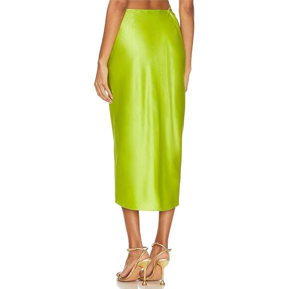 NEW Ser.O.Ya by Retrofete Penina Satin Midi Slip Skirt in Chartreuse - Picture 6 of 16